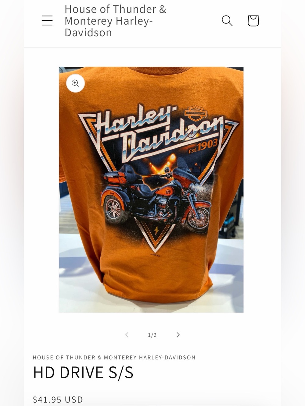 NWT Harley-Davidson Orange & Black Graphic Tee from Monterey, California L
